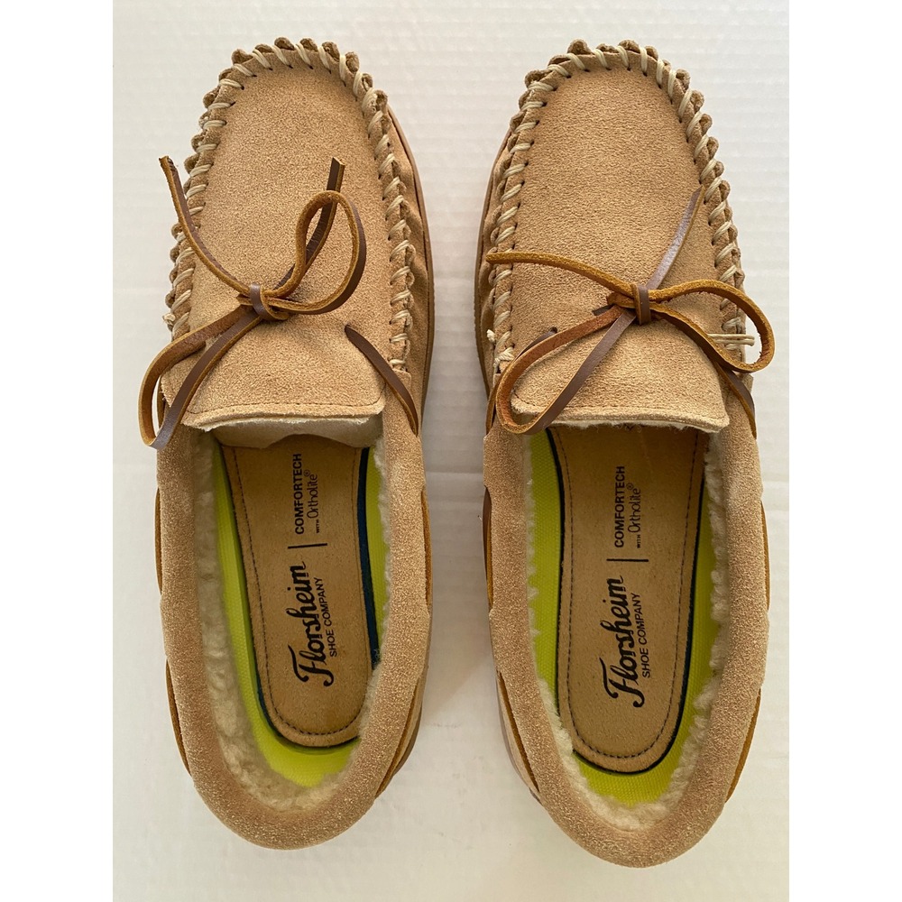 Florsheim Cozzy Tie Moccasin Slippers Mens 9M Sand Sable Leather‎ 12184-269 New